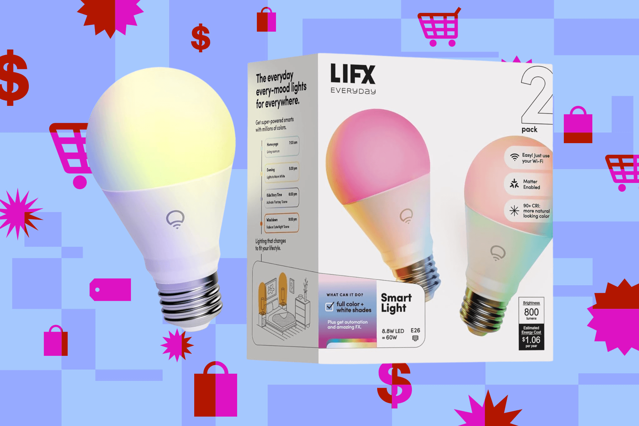 Lifx’s two-pack of Matter-enabled smart color bulbs is down to $20